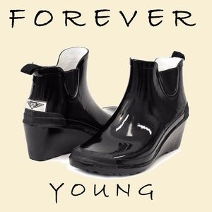 Women Wedge Ankle Rain boots, #3102, Black